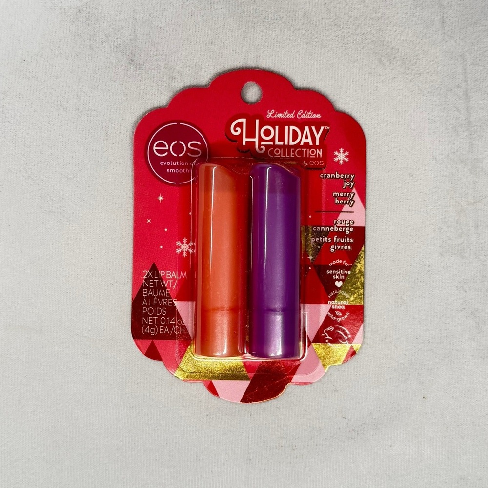 EOS Holiday Collection Lip Balm 2 Pack Cranberry Joy Merry Berry Limited Edition